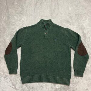 VTG Chaps Ralph Lauren Sweater Mens L Elbow Patches Thick Cotton Pullover Green